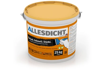 ALLESDICHT ist eine wasserverdünnbare Abdichtung zum Streichen oder Spachteln, die beim Trocknen eine dauerelastische und dauerhaft dichte Gummihaut bildet.