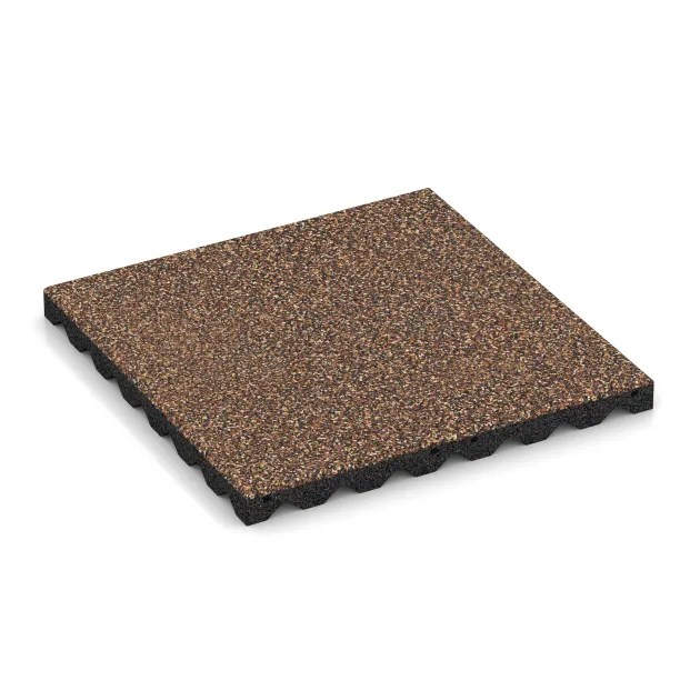 Dopadová gumená podložka na ihrisko von WARCO im Farbdesign Kôra a Basto mit den Abmessungen 500 x 500 x 40 mm. Produktfoto von Artikel 5346 in der Aufsicht von schräg vorne.