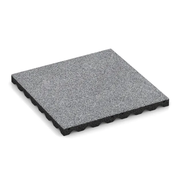 Dopadová gumená podložka na ihrisko von WARCO im Farbdesign Šedý melange mit den Abmessungen 500 x 500 x 40 mm. Produktfoto von Artikel 5348 in der Aufsicht von schräg vorne.