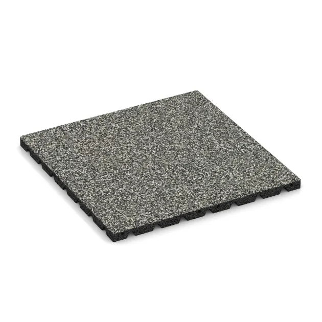 Dopadová gumená podložka na ihrisko von WARCO im Farbdesign Šedý granit mit den Abmessungen 500 x 500 x 30 mm. Produktfoto von Artikel 5328 in der Aufsicht von schräg vorne.