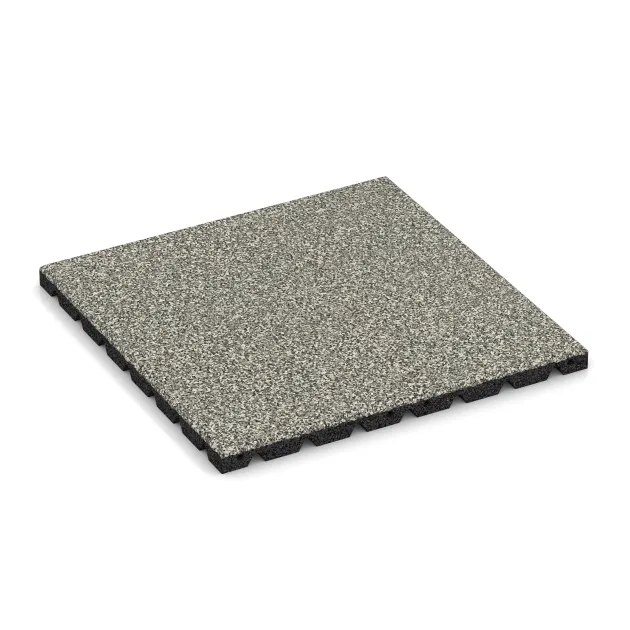 Dopadová gumená podložka na ihrisko von WARCO im Farbdesign Svetlý granit mit den Abmessungen 500 x 500 x 30 mm. Produktfoto von Artikel 5327 in der Aufsicht von schräg vorne.