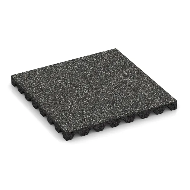 Bezpečnostná gumová dlaždica na detské ihrisko 4,5 cm - EN 1177 ≤ 135 cm von WARCO im Farbdesign Tmavý šedý granit mit den Abmessungen 500 x 500 x 45 mm. Produktfoto von Artikel 5542 in der Aufsicht von schräg vorne.