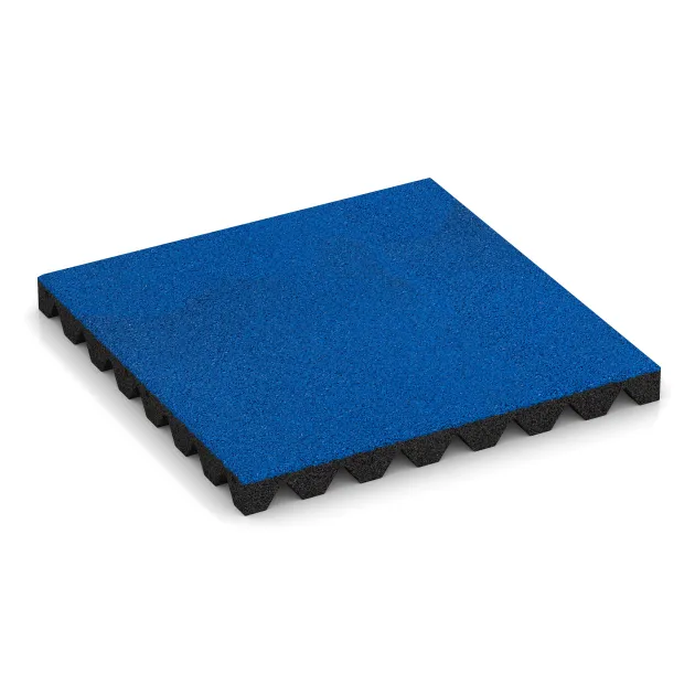Bezpečnostná gumová dlaždica na detské ihrisko 4,5 cm - EN 1177 ≤ 135 cm von WARCO im Farbdesign Chagall modrá mit den Abmessungen 500 x 500 x 45 mm. Produktfoto von Artikel 5530 in der Aufsicht von schräg vorne.