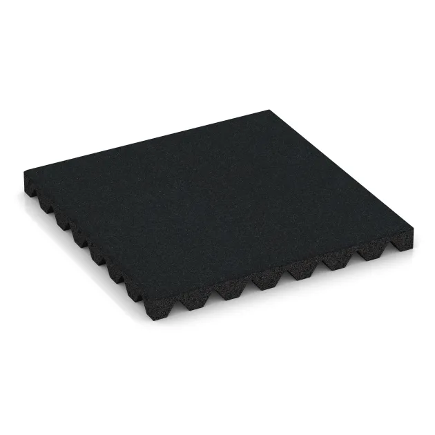Bezpečnostná gumová dlaždica na detské ihrisko 4,5 cm - EN 1177 ≤ 135 cm von WARCO im Farbdesign Železno šedá mit den Abmessungen 500 x 500 x 45 mm. Produktfoto von Artikel 5535 in der Aufsicht von schräg vorne.