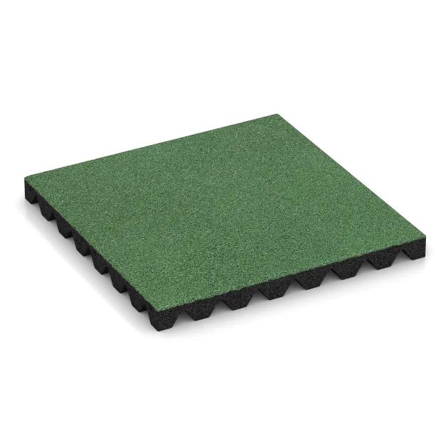 Bezpečnostná gumová dlaždica na detské ihrisko 4,5 cm - EN 1177 ≤ 135 cm von WARCO im Farbdesign Bledozelená mit den Abmessungen 500 x 500 x 45 mm. Produktfoto von Artikel 5538 in der Aufsicht von schräg vorne.
