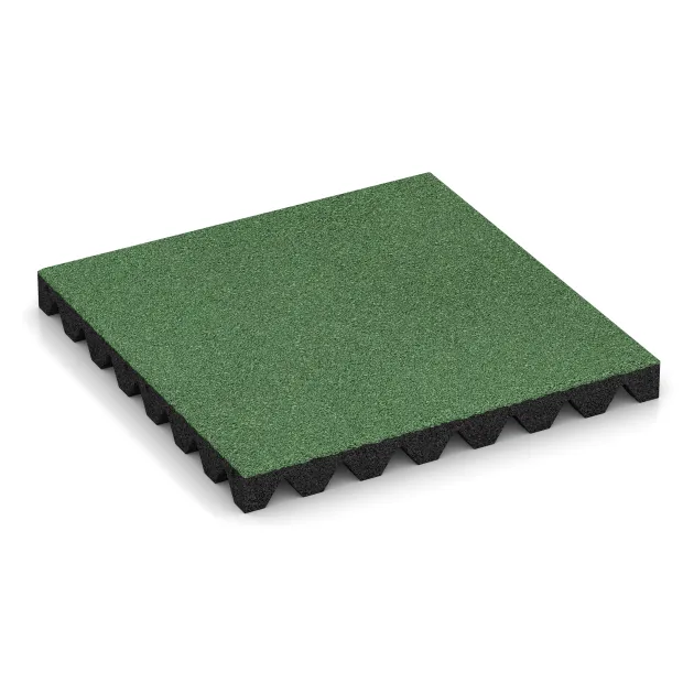 Bezpečnostná gumová dlaždica na detské ihrisko 5 cm - EN 1177 ≤ 145 cm von WARCO im Farbdesign Bledozelená mit den Abmessungen 500 x 500 x 50 mm. Produktfoto von Artikel 5570 in der Aufsicht von schräg vorne.