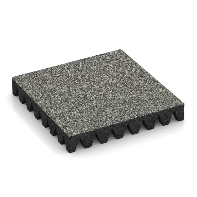 Dopadová gumená podložka na ihrisko von WARCO im Farbdesign Šedý granit mit den Abmessungen 500 x 500 x 80 mm. Produktfoto von Artikel 5367 in der Aufsicht von schräg vorne.