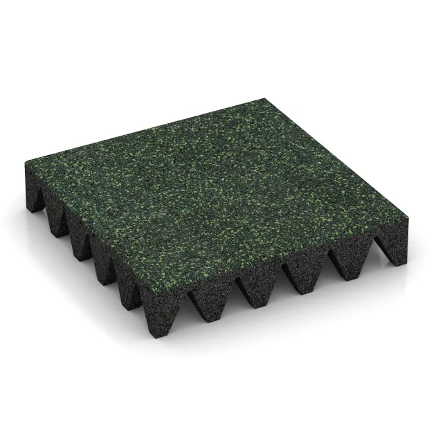 Dopadová gumená podložka na ihrisko von WARCO im Farbdesign Anglická tráva mit den Abmessungen 500 x 500 x 100 mm. Produktfoto von Artikel 3709 in der Aufsicht von schräg vorne.