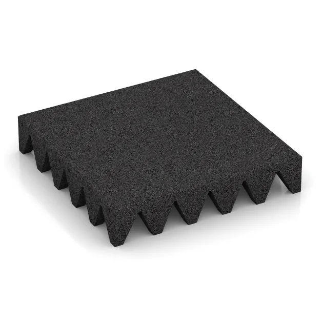 Dopadová gumená podložka na ihrisko von WARCO im Farbdesign Čierna mit den Abmessungen 500 x 500 x 100 mm. Produktfoto von Artikel 3836 in der Aufsicht von schräg vorne.