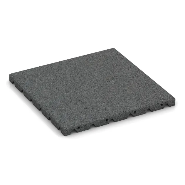 Dopadová gumená podložka na ihrisko von WARCO im Farbdesign Šedý bridlica mit den Abmessungen 400 x 400 x 30 mm. Produktfoto von Artikel 0523 in der Aufsicht von schräg vorne.