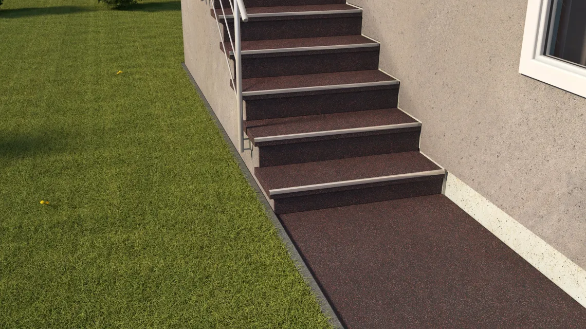 Beispielhafte Verlegung für den Artikel 1033 von WARCO - Stair covering, Farbton Ľahko červené posypané in der Abmessung 970 x 970 x 8 mm.