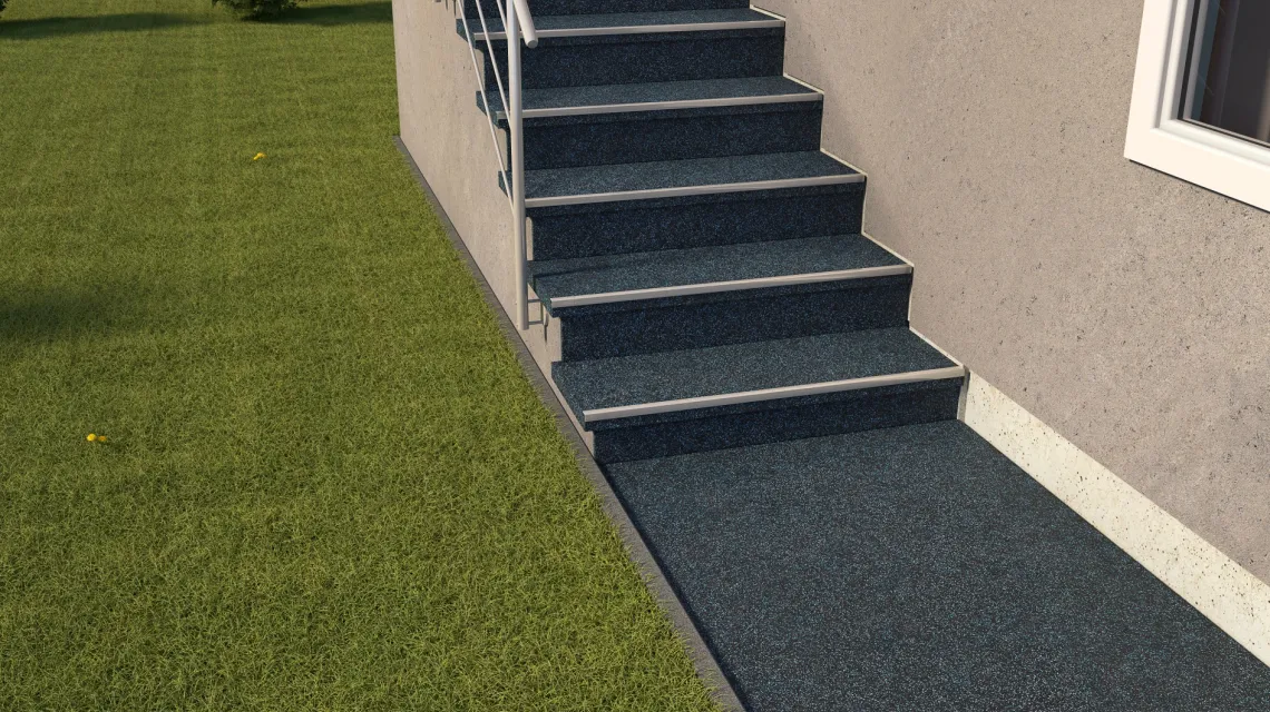 Beispielhafte Verlegung für den Artikel 1038 von WARCO - Stair covering, Farbton Ľahko modro posypaná in der Abmessung 970 x 970 x 8 mm.