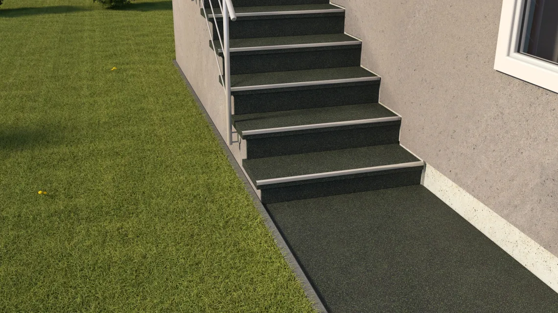 Beispielhafte Verlegung für den Artikel 1119 von WARCO - Stair covering, Farbton Ľahko zeleno posypaná in der Abmessung 970 x 970 x 16 mm.