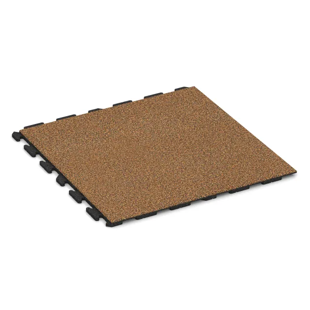 Fitness gumové dlaždice Classic von WARCO im Farbdesign Terra Cotta mit den Abmessungen 1000 x 1000 x 30 mm. Produktfoto von Artikel 1602 in der Aufsicht von schräg vorne.