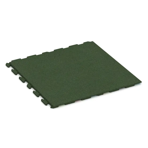 Fitness gumové dlaždice Classic von WARCO im Farbdesign Trávová zelená mit den Abmessungen 1000 x 1000 x 30 mm. Produktfoto von Artikel 1632 in der Aufsicht von schräg vorne.
