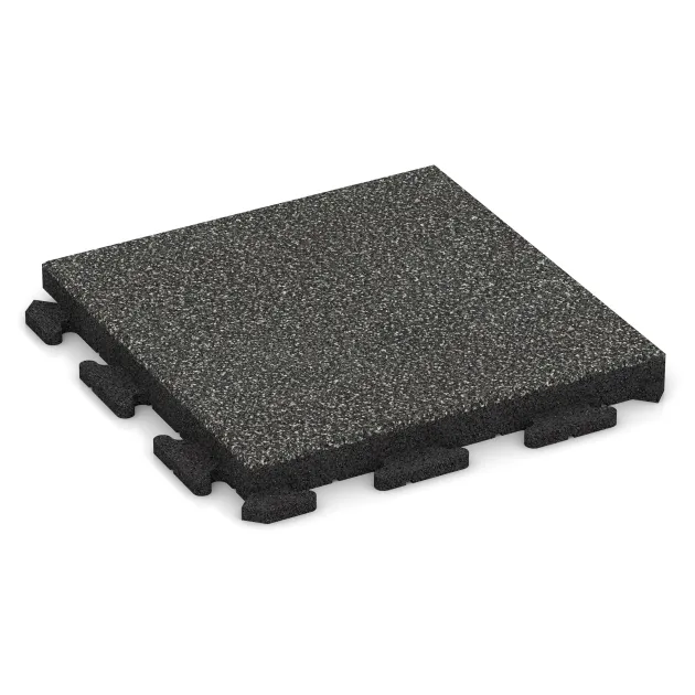 Fitness gumové dlaždice Classic von WARCO im Farbdesign Tmavý šedý granit mit den Abmessungen 500 x 500 x 50 mm. Produktfoto von Artikel 1458 in der Aufsicht von schräg vorne.