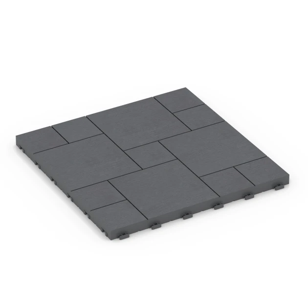 Blokový vzor – Terasové dlaždice von WARCO im Farbdesign Striebristošedá mit den Abmessungen 38,5 x 38,5 x 2 cm. Produktfoto von Artikel 6330 in der Aufsicht von schräg vorne.