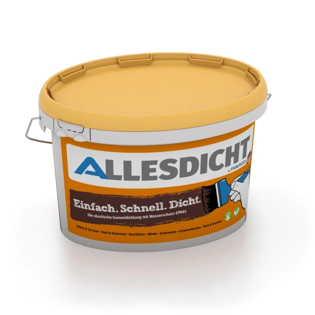 ALLESDICHT – Hydroizolácia von WARCO im Farbdesign Červenohnedá mit den Abmessungen 3 kg | 0,9 m². Produktfoto von Artikel 0034 in der Aufsicht von schräg vorne.