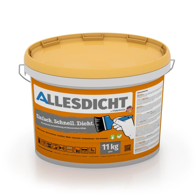 ALLESDICHT – Hydroizolácia von WARCO im Farbdesign Sivá mit den Abmessungen 11 kg | 3,3 m². Produktfoto von Artikel 0030 in der Aufsicht von schräg vorne.