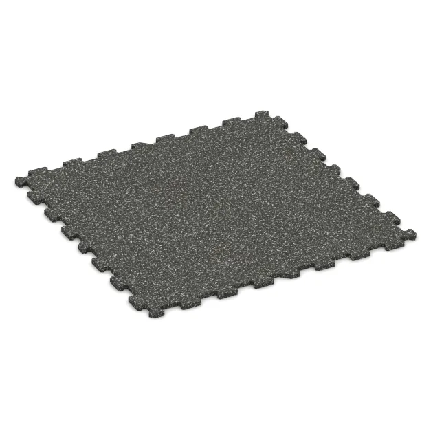 Športová podlaha Kompakt von WARCO im Farbdesign Tmavý šedý granit mit den Abmessungen 970 x 970 x 16 mm. Produktfoto von Artikel 1096 in der Aufsicht von schräg vorne.