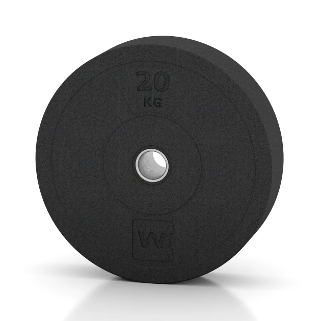 Bumper Plate von WARCO im Farbdesign Antracit mit den Abmessungen 20 kg | ø 45,4 x 11,38 cm. Produktfoto von Artikel 6087 in der Aufsicht von schräg vorne.