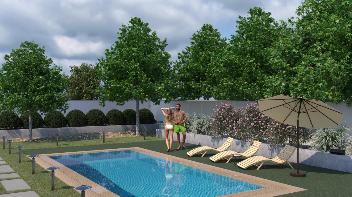 Beispielhafte Verlegung für den Artikel 5228 von WARCO - Dlaždica k bazénu bez škár, Farbton Anglický trávnik in der Abmessung 30,6 x 30,6 x 3 cm | 0,094 m².