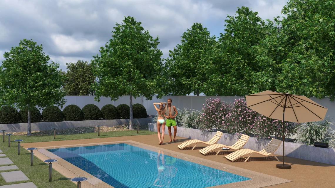 Beispielhafte Verlegung für den Artikel 5235 von WARCO - Dlaždica k bazénu bez škár, Farbton Ratan in der Abmessung 30,6 x 30,6 x 3 cm | 0,094 m².