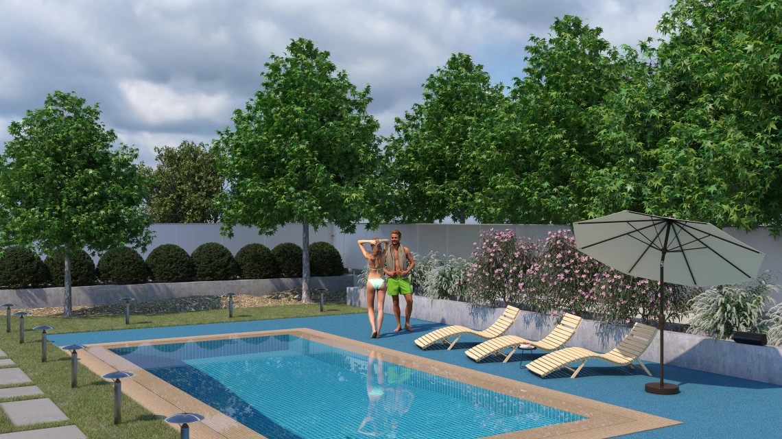 Beispielhafte Verlegung für den Artikel 5419 von WARCO - Dlaždica k bazénu bez škár, Farbton Atlantik in der Abmessung 30,6 x 30,6 x 3 cm | 0,094 m².