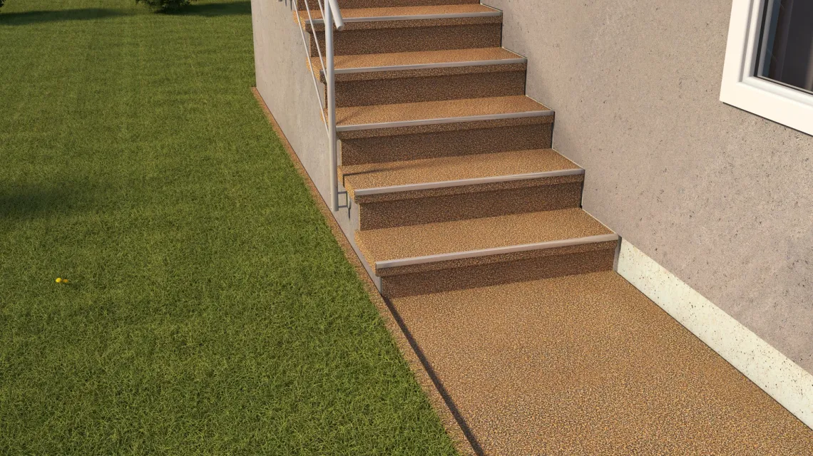 Beispielhafte Verlegung für den Artikel 5435 von WARCO - Schodová dlaždica, Farbton Maroko in der Abmessung 306 x 306 x 20 mm.