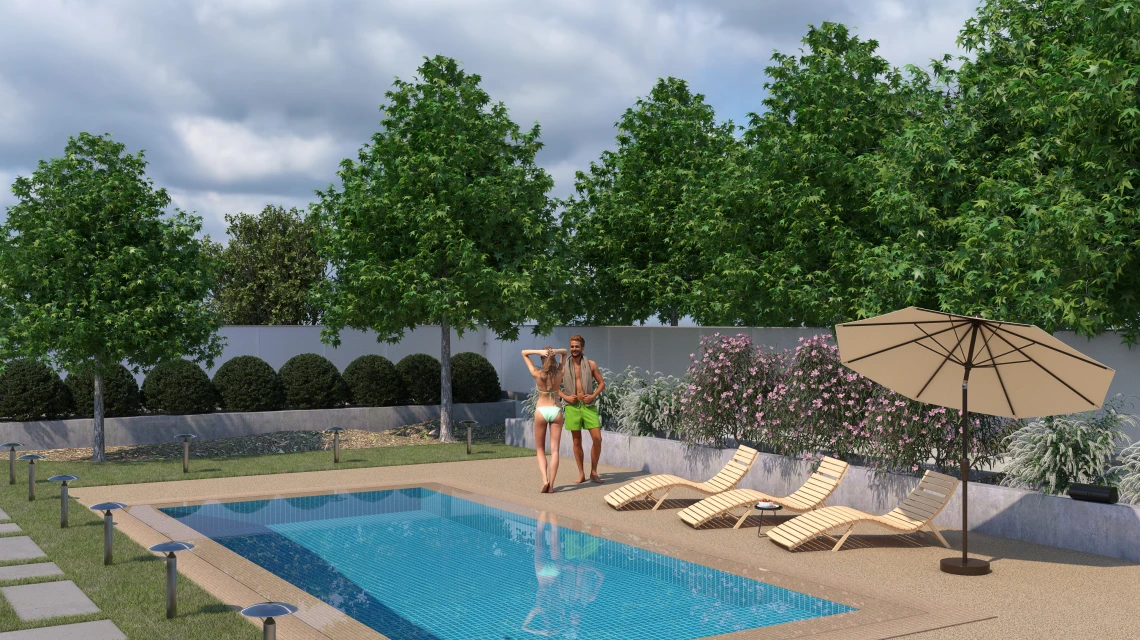 Beispielhafte Verlegung für den Artikel 6108 von WARCO - Dlaždica k bazénu bez škár, Farbton Travertín in der Abmessung 30,6 x 30,6 x 3 cm | 0,094 m².