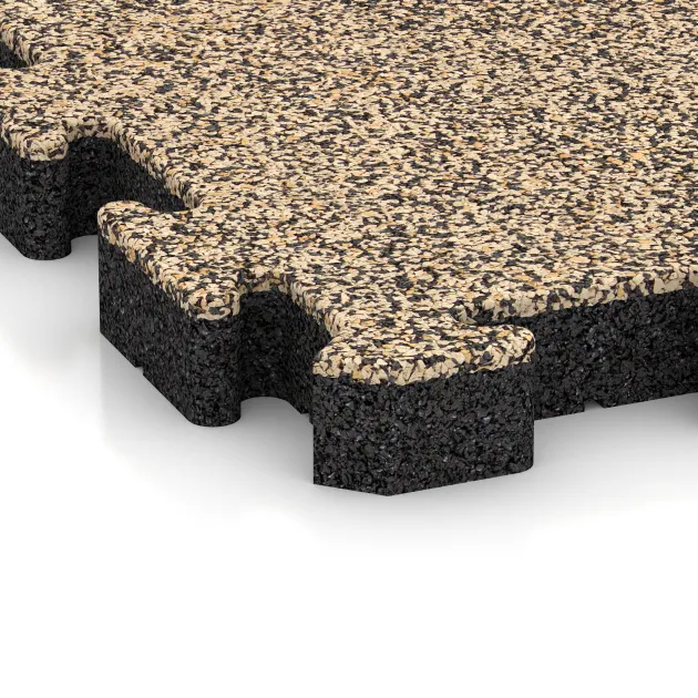 Detailaufnahme der Randausprägung von WARCO-Produkt 4153, Športová gumová podlaha, Format 500 x 500 x 50 mm, Farbe Travertín.