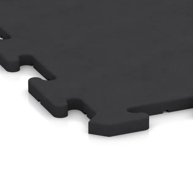 Detailaufnahme der Randausprägung von WARCO-Produkt 0377, Športová podlaha Studio, Format 1000 x 1000 x 18 mm, Farbe Antracit.