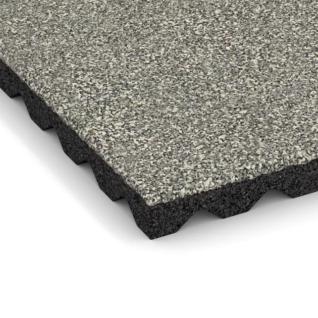 Detailaufnahme der Randausprägung von WARCO-Produkt 5341, Dopadová gumená podložka na ihrisko, Format 500 x 500 x 40 mm, Farbe Svetlý granit.