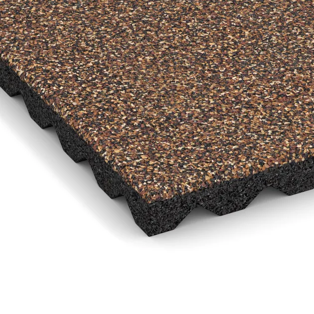 Detailaufnahme der Randausprägung von WARCO-Produkt 5346, Dopadová gumená podložka na ihrisko, Format 500 x 500 x 40 mm, Farbe Kôra a Basto.