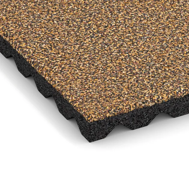 Detailaufnahme der Randausprägung von WARCO-Produkt 5338, Dopadová gumená podložka na ihrisko, Format 500 x 500 x 40 mm, Farbe Maroko.