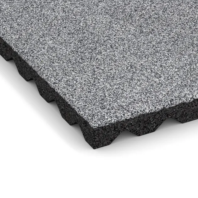 Detailaufnahme der Randausprägung von WARCO-Produkt 5348, Dopadová gumená podložka na ihrisko, Format 500 x 500 x 40 mm, Farbe Šedý melange.