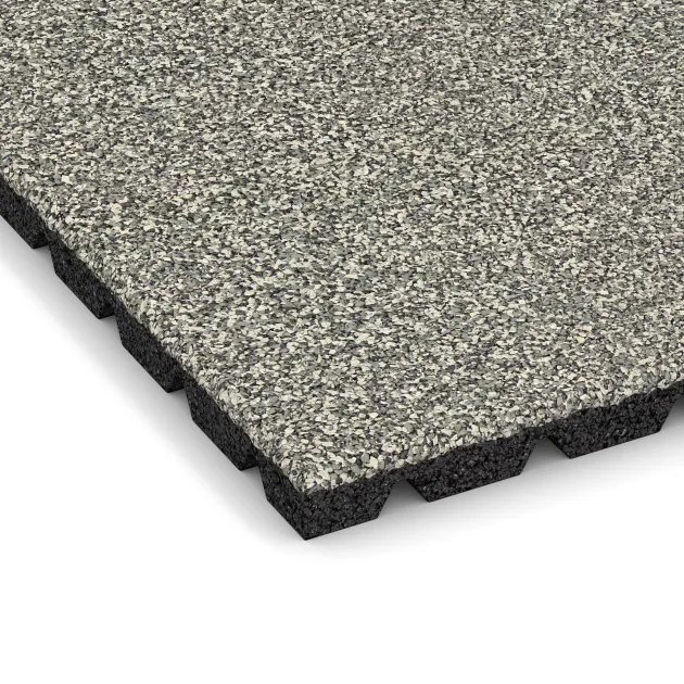 Detailaufnahme der Randausprägung von WARCO-Produkt 5327, Dopadová gumená podložka na ihrisko, Format 500 x 500 x 30 mm, Farbe Svetlý granit.