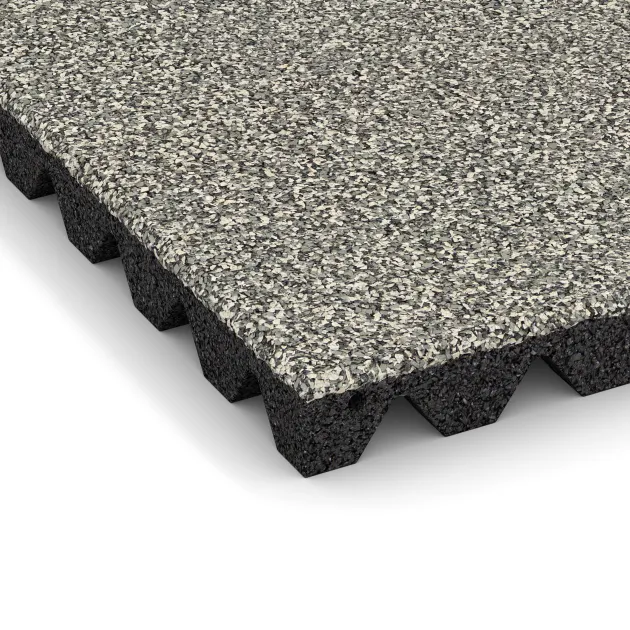 Detailaufnahme der Randausprägung von WARCO-Produkt 5544, Bezpečnostná gumová dlaždica na detské ihrisko 4,5 cm - EN 1177 ≤ 135 cm, Format 500 x 500 x 45 mm, Farbe Svetlý granit.