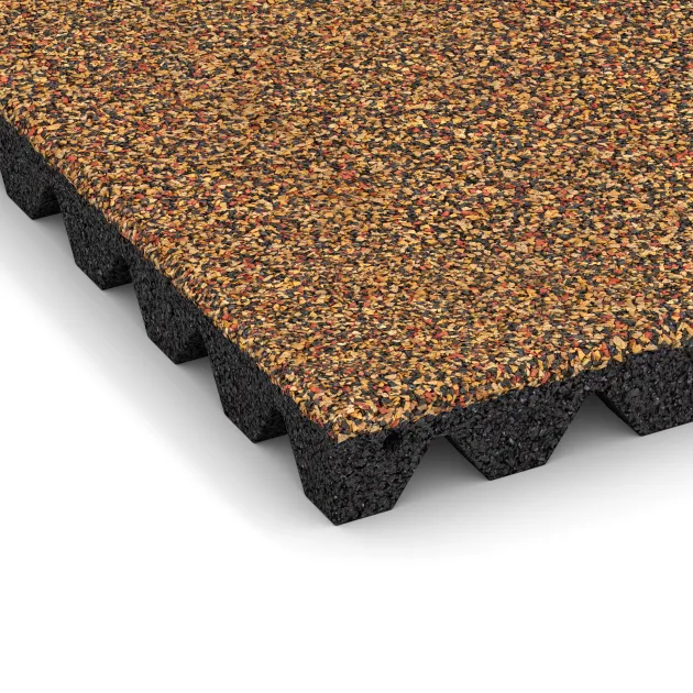 Detailaufnahme der Randausprägung von WARCO-Produkt 0644, Dopadová gumená podložka na ihrisko, Format 500 x 500 x 45 mm, Farbe Terra Cotta.