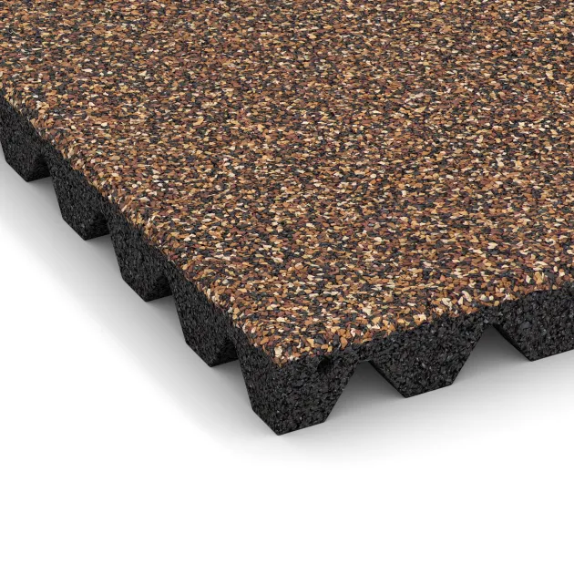 Detailaufnahme der Randausprägung von WARCO-Produkt 5547, Bezpečnostná gumová dlaždica na detské ihrisko 4,5 cm - EN 1177 ≤ 135 cm, Format 500 x 500 x 45 mm, Farbe Kôra a Basto.