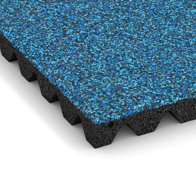 Detailaufnahme der Randausprägung von WARCO-Produkt 0650, Dopadová gumená podložka na ihrisko, Format 500 x 500 x 45 mm, Farbe Atlantic.