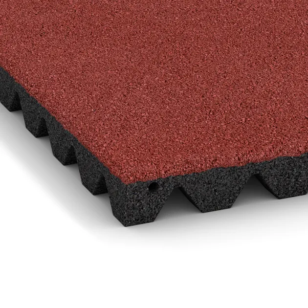 Detailaufnahme der Randausprägung von WARCO-Produkt 0630, Dopadová gumená podložka na ihrisko, Format 500 x 500 x 45 mm, Farbe Korálová červená.