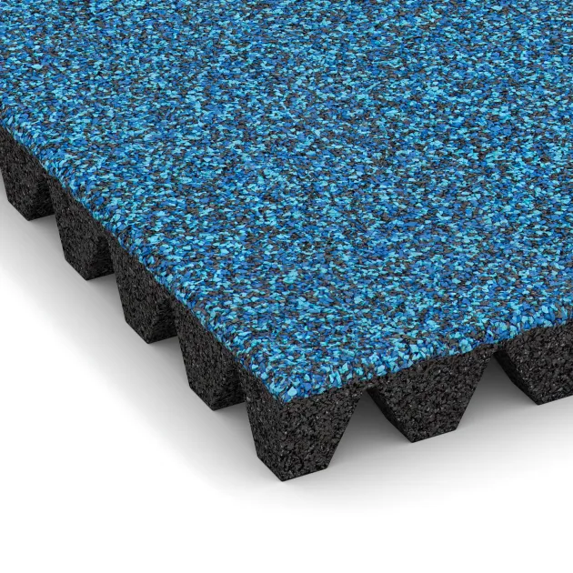 Detailaufnahme der Randausprägung von WARCO-Produkt 5361, Dopadová gumená podložka na ihrisko, Format 500 x 500 x 50 mm, Farbe Atlantic.