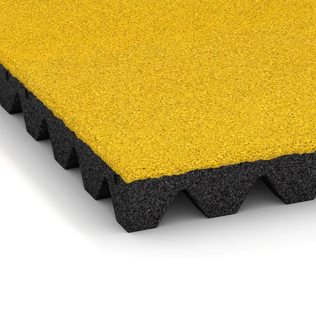 Detailaufnahme der Randausprägung von WARCO-Produkt 0686, Dopadová gumená podložka na ihrisko, Format 500 x 500 x 50 mm, Farbe Citrónová žltá.