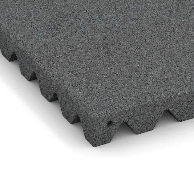 Detailaufnahme der Randausprägung von WARCO-Produkt 0693, Dopadová gumená podložka na ihrisko, Format 500 x 500 x 50 mm, Farbe Šedý bridlica.