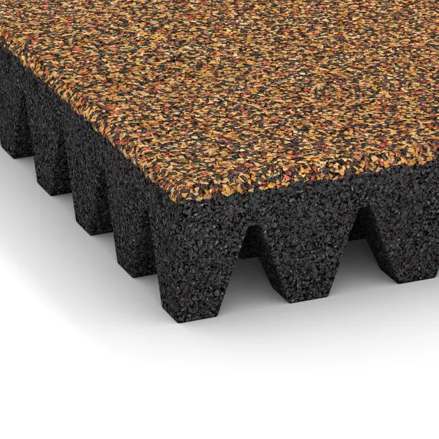 Detailaufnahme der Randausprägung von WARCO-Produkt 5373, Dopadová gumená podložka na ihrisko, Format 500 x 500 x 80 mm, Farbe Terra Cotta.