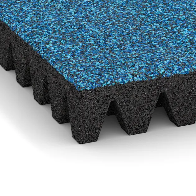 Detailaufnahme der Randausprägung von WARCO-Produkt 5375, Dopadová gumená podložka na ihrisko, Format 500 x 500 x 80 mm, Farbe Atlantic.