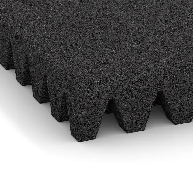 Detailaufnahme der Randausprägung von WARCO-Produkt 0726, Dopadová gumená podložka na ihrisko, Format 500 x 500 x 80 mm, Farbe Antracit.