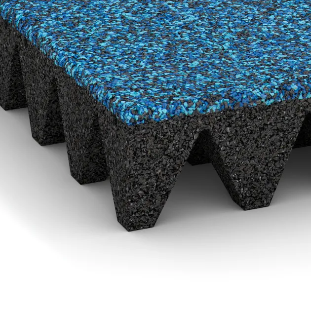 Detailaufnahme der Randausprägung von WARCO-Produkt 3712, Dopadová gumená podložka na ihrisko, Format 500 x 500 x 100 mm, Farbe Atlantic.