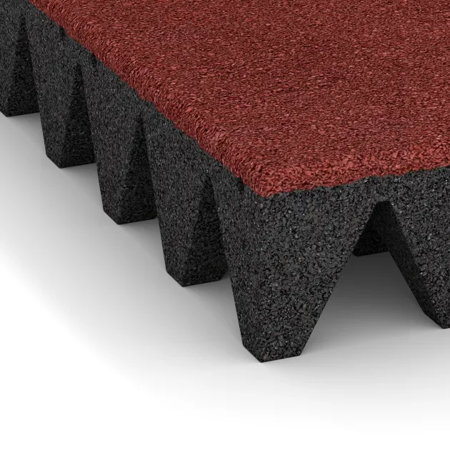 Detailaufnahme der Randausprägung von WARCO-Produkt 0734, Dopadová gumená podložka na ihrisko, Format 500 x 500 x 100 mm, Farbe Korálová červená.